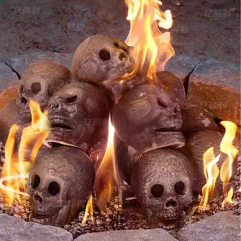 1/4db Halloween Tűz Gödrök Koponyák Dekoráció Újrafelhasználható Kerámia Csontváz Láng Tűzálló Tábortűz Kandalló Kályha Szimuláció Koponya