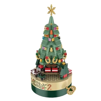 1 DB karácsonyfa Tégla Music Box Zöld ABS karácsonyfa Music Box DIY karácsonyfa Épület-Blokk, zenedoboz