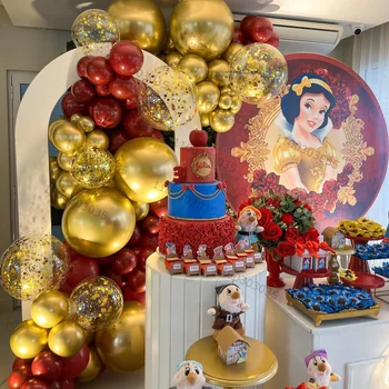 107pcs Disney Téma Hercegnő Hófehérke Fólia Lufi, Arany, Piros, Latex Léggömb, Konfetti, a Lányok Szülinapja babaváró Party Dekoráció