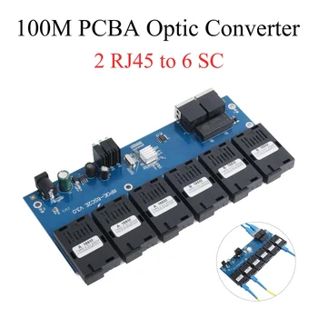 10M/100M PCBA Testület Optikai Media Converter 2 RJ45 6 SC Optikai Csatlakozó 1310nm/1550nm 3A+3B 20 km-re Port Ethernet Kapcsoló