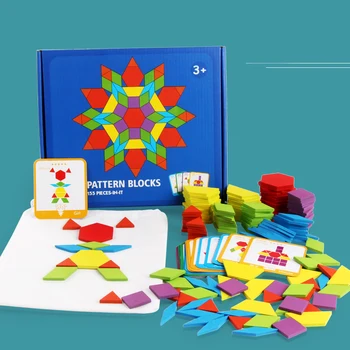 155 Db Fa Minta Blokkok Meghatározott Geometriai Forma Puzzle Oktatási Montessori Tangram játék Gyerekeknek