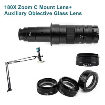 180X Monokuláris Zoom Üveg Lencse 0.3 X 0,5 X 0,75 X 2X Barlow Kiegészítő Objektív Alkalmas Ipari Videó Mikroszkóp Kamera
