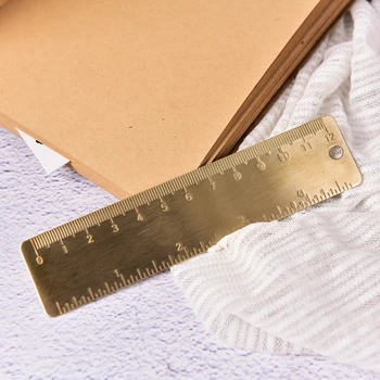 1db 12cm Tartós fém réz vintage kényelem centiméter hüvelyk kettős skála vonalzó