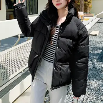 2023 Téli Női Kabát Kabát Rövid Koreai Divat Zubbonyok Női Kabát Állni Galléros Pamut Kabát Megvastagodott Bélelt Kabát
