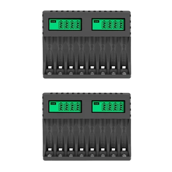 2X Akkumulátor Töltő LCD Kijelző Okos, Intelligens 8-Slot Töltő AA/AAA Nicd Nimh Akkumulátorok