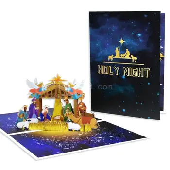 3D felugró Karácsonyi Kártyák üdvözlőlapok Szent Este Be Jézus Születése Boldog Karácsonyt Kártyák