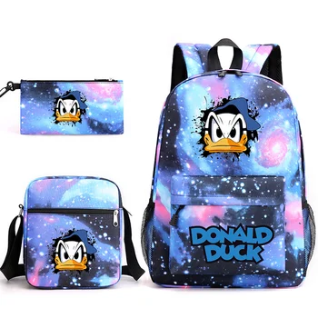 3pcs Disney Rajzfilm-Donald Duck Kamasz Diákok Hátizsákok Iskolatáskád. tolltartót Váll táska Fiúk Lányok Iskola táska Szett