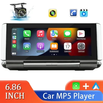 6.86 Hüvelyk Autó, MP5 Lejátszó, Vezeték nélküli CarPlay Android Telefon Képernyő Hordozható BT/AUX/FM Átviteli Kapcsolatot Összecsukható