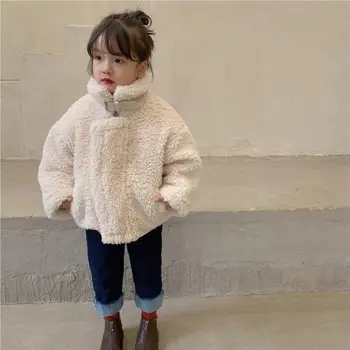 A lányok Gyapjú Kabát Megvastagodott Őszi, Téli Plüss Magas Gallér Meleg Bébi Gyermek koreai Stílus Gyermek Ruházat
