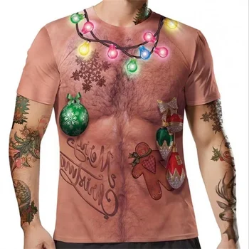 A szórakoztató Karácsonyi Férfi Felső 3D Izom Nyomtatás póló, Alkalmi O-nyak-Szórakoztató Nyaralás Laza Nyári molett Ruházat Rövid Ujjú Felső.