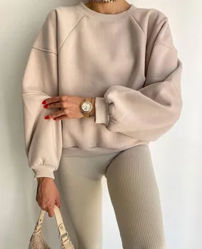 Alkalmi O nyakú Hosszú Ujjú kapucnis felső Sweatershirt Office Lady Őszi Téli Divat Elegáns Szilárd Sweatershirt A Nők 2023 Maximum