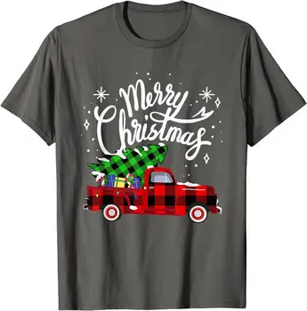 Boldog Karácsonyt Buffalo Teherautó Fa Piros Kockás Ajándék Unisex Póló