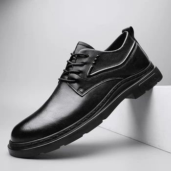 Bőr férfi alkalmi cipő, divatos cipő, férfi kényelmes gyaloglás cipő, elegáns, divatos férfi cipő