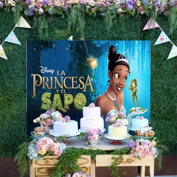 Disney rajzfilm A Hercegnő a Béka Magic Forest Világ Hátteret, Aranyos Zöld Ruha Tiana Szülinapi Party Dekoráció Háttér
