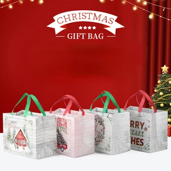 Karácsonyi Sorozat Kézi Ajándék Táskák karácsonyfa Elk Kézi Táska Nagy Ajándék táska Hordozható Jelen Candy Csomag Táskák