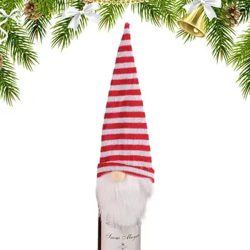 Karácsonyi Svéd Gnome A Baba Vörös Bor Pezsgő Üveg Kötött Fedezze Fesztivál, Buli, Étkező Asztal Dekoráció