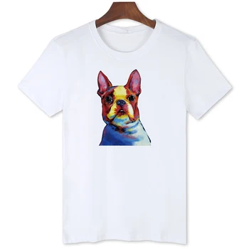 Kézzel készített olajfestmény kutya nyomtatás póló Exkluzív divat férfi rövid ujjú Férfi nyári felsők pólók B1-8