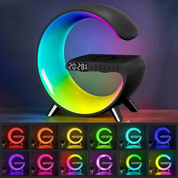LED-es Éjszakai Fény, RGB Hangulat Lámpa Bluetooth Hangszóró APP Ellenőrzési Ébresztőóra 15W Vezeték nélküli Töltő Iphone 13 14 15 Samsung
