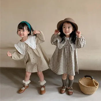 Lány Ruha Alkalmi Ruha Új Őszi Tavaszi Koreai Pamut Bébi Lány Hercegnő Ruha Nagy Kapcsolja Le A Gallér Kockás Ruha Gyermekek