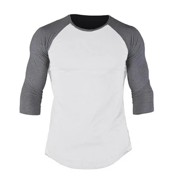 Muscleguys Új háromnegyedes ujjú tshirt férfi márka ruha alkalmi szilárd slim fit póló, férfi pamut-stretch fitness póló