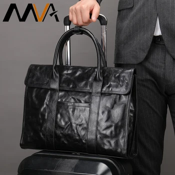 MVA Messenger Bag Maletin Vintage Ellenálló válltáska Férfi Vízálló Kezét Karcolás Bőr Váll táska Laptop 14 Fekete