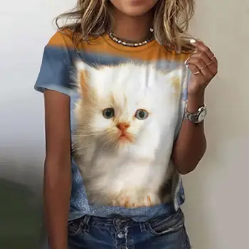 Nyári póló Női 3d Aranyos Macska Divat Nyomtatás póló Női Ruházat Rövid Ujjú Harajuku Állatok Lányok Aranyos Felső Póló