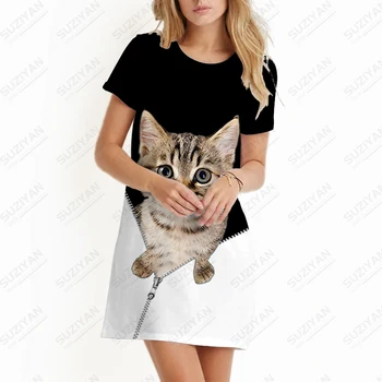 Nyáron új női ruha macska 3D nyomtatott hölgy ruha alkalmi aranyos stílus női ruha divat trend a magas minőségű hölgy ruha