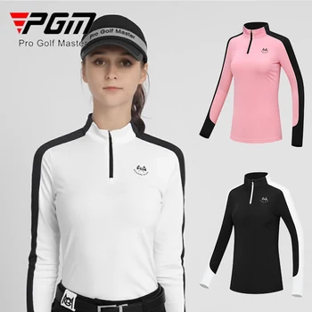PGM Őszi Nők Golf Póló Női Patchwork Vékony Hosszú Ujjú Felsők Nők Cipzár Állni Gallér Golf póló Lágy Szabadidő Sportwear