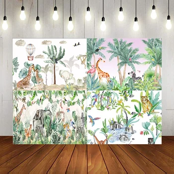 Safari Vad 1. Boldog Szülinapi Parti Dzsungel Állatok, Fotózás, Háttér Háttér, Banner, Plakát, Dekoráció, Baba Zuhany