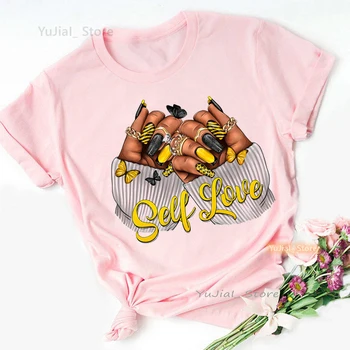 Saját Szeretet Körömlakk Nyomtatás Póló Női Mell Caner Tudatosság Remélem Tshirt Femme Rózsaszín Rövid Ujjú Póló Női Streetwear