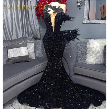 SuperKimJo Fekete Csillogó Báli Ruhák Fekete Lányok Vestidos De Fiesta Elegantes Para Mujer 2023 Csillogó Gyöngyös Party Ruhák