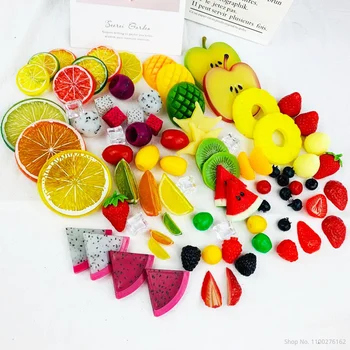 Szimulációs Műanyag Gyümölcs Modell Citrom, Narancs, Eper, Görögdinnye Szelet, Dekoráció Egy Csomag 10