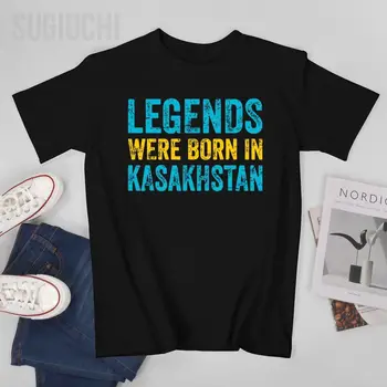 Unisex Férfi Retro Design Kazah Zászló Legendák Születtek Kazahsztánban Tshirt Pólók Pólók Nők, Fiúk, 100% Pamut Póló