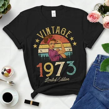 Vintage Retro 1973 Limitált Kiadású Nyári Divat póló 49 Éves Születésnapi Party Hölgyek O nyakú Ruhát Tshirt
