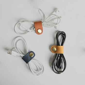 1 Db Bőr Fülhallgató Drót USB-kábel Kábel Winder Szervező Vezeték Tárolás Klipek Fülhallgató Egér Kábel Menedzsment Szervező