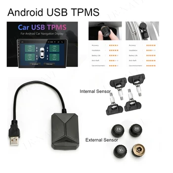 Az Android Navigációs autórádió USB Android TPMS-guminyomás-Ellenőrző Rendszer 116 Psi Riasztó Rendszer 5V-os Belső Külső