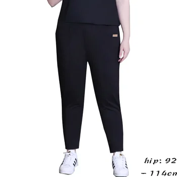 Magas minőségű, hosszú nadrág női nagy méret derék rugalmas vékony pamut nadrág új tavaszi 2024 alkalmi ruha - fekete