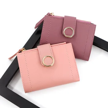 Új női táska egyszerű, egyszínű rövid cipzár csatos pénztárca kuplung ID kártya csomag